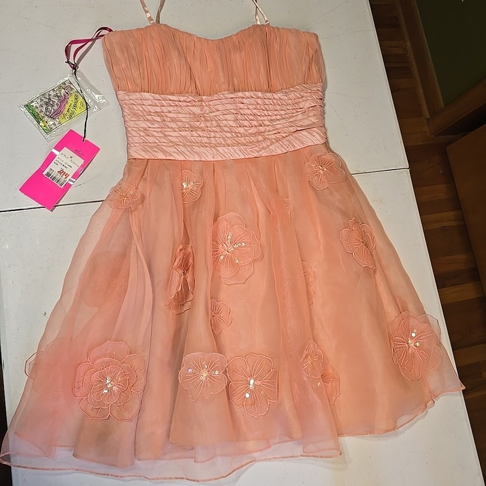 Vintage Betsey Johnson "The Vow" Strapless Dress Blush Peach Embellished NWT